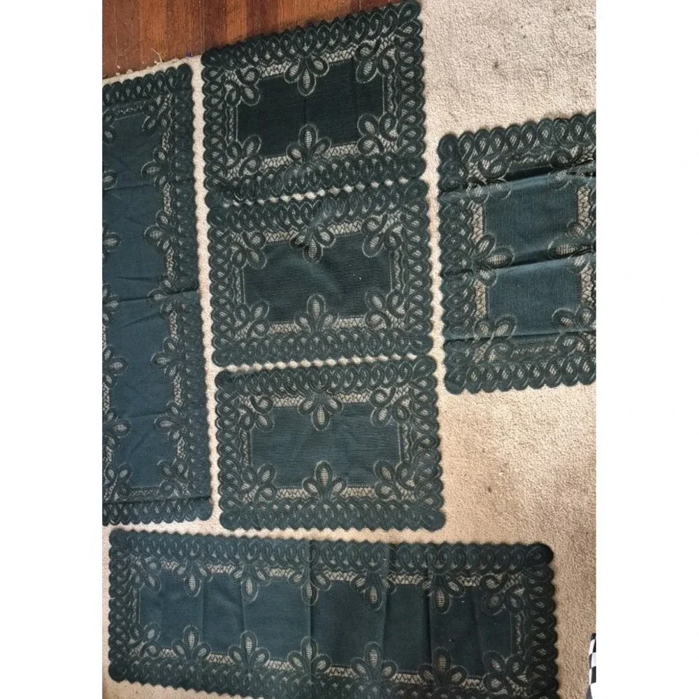 Dark Green Lace Table Linen Set Placemats Table Runners Vintage Decor